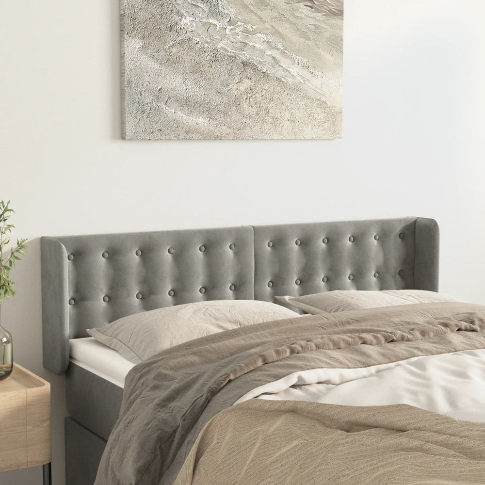 vidaXL Tête de lit à oreilles Gris clair 147x16x78/88 cm Velours