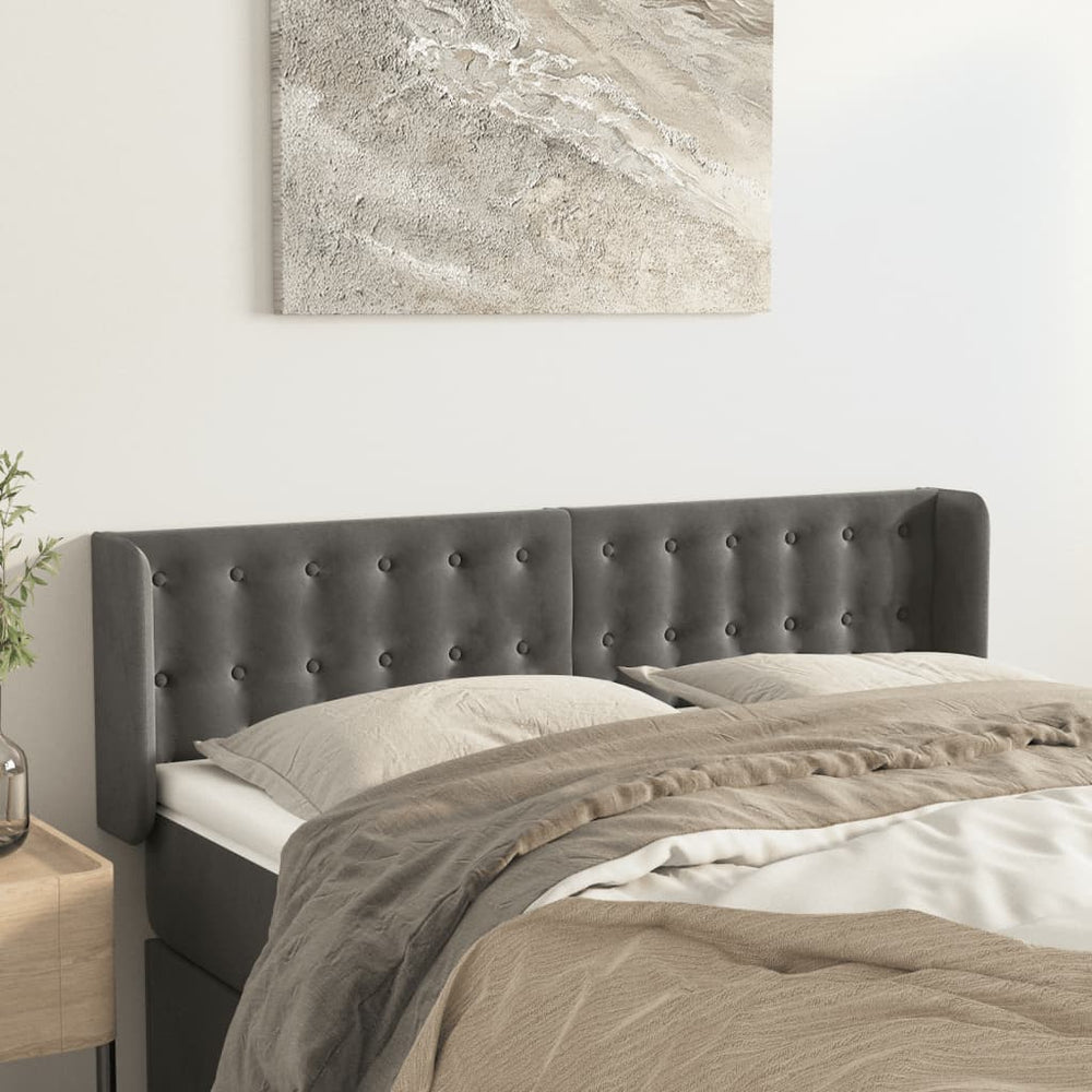 vidaXL Tête de lit à oreilles Gris foncé 147x16x78/88 cm Velours