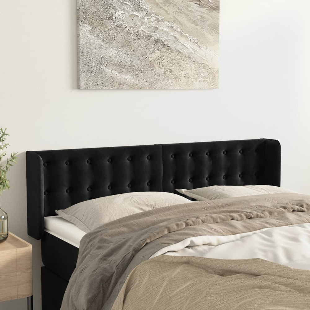 vidaXL Tête de lit à oreilles Noir 147x16x78/88 cm Velours