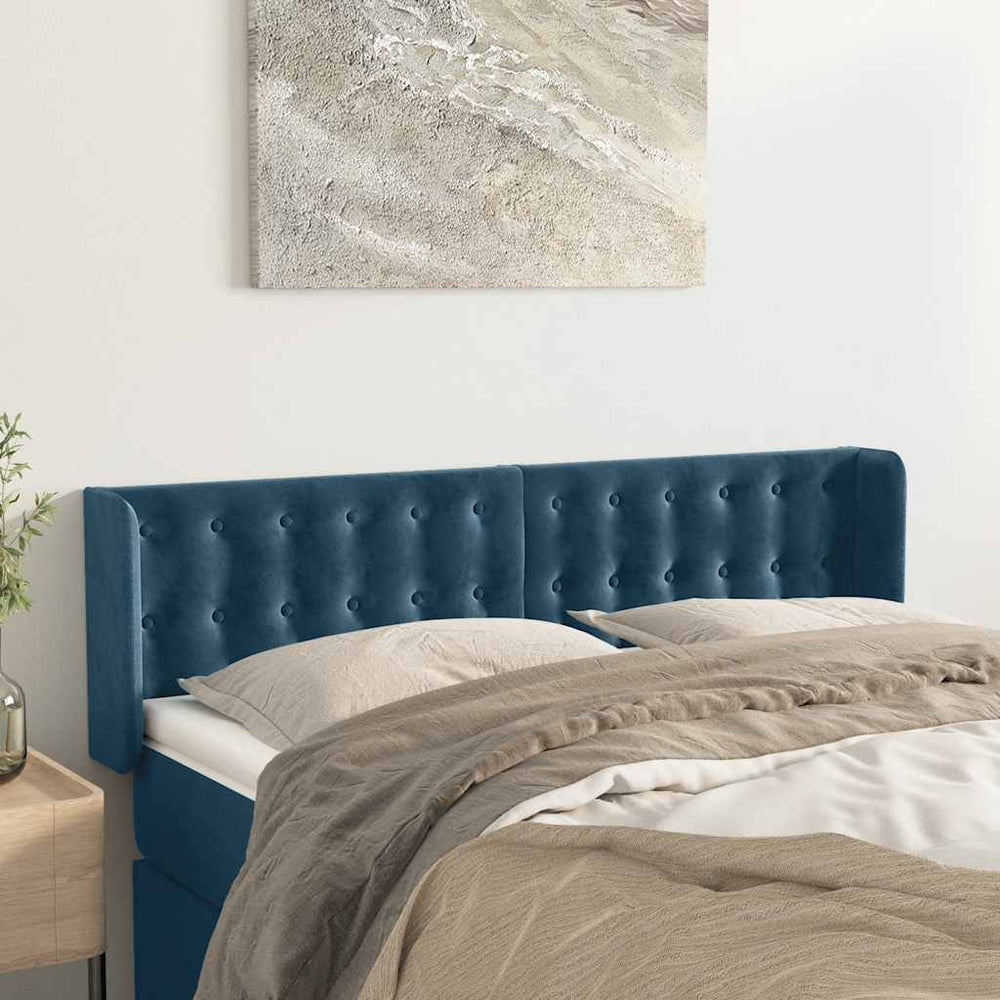 vidaXL Tête de lit à oreilles bleu foncé 147x16x78/88 cm Velours