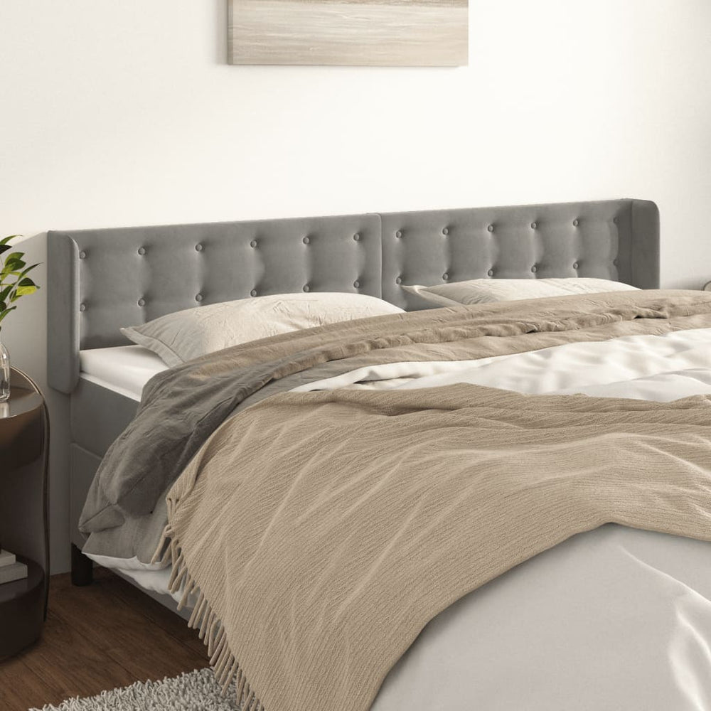 vidaXL Tête de lit à oreilles Gris clair 163x16x78/88 cm Velours