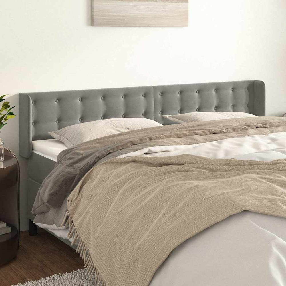 vidaXL Tête de lit à oreilles Gris clair 183x16x78/88 cm Velours