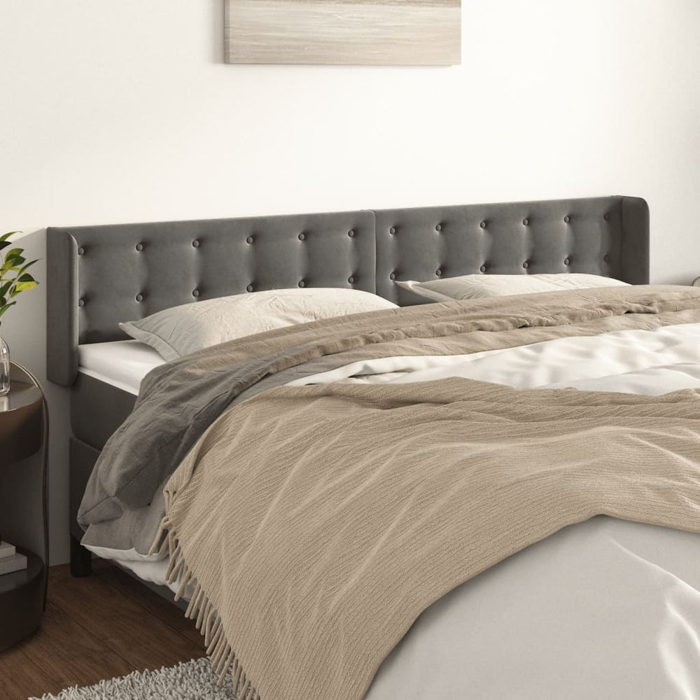 vidaXL Tête de lit à oreilles Gris foncé 183x16x78/88 cm Velours