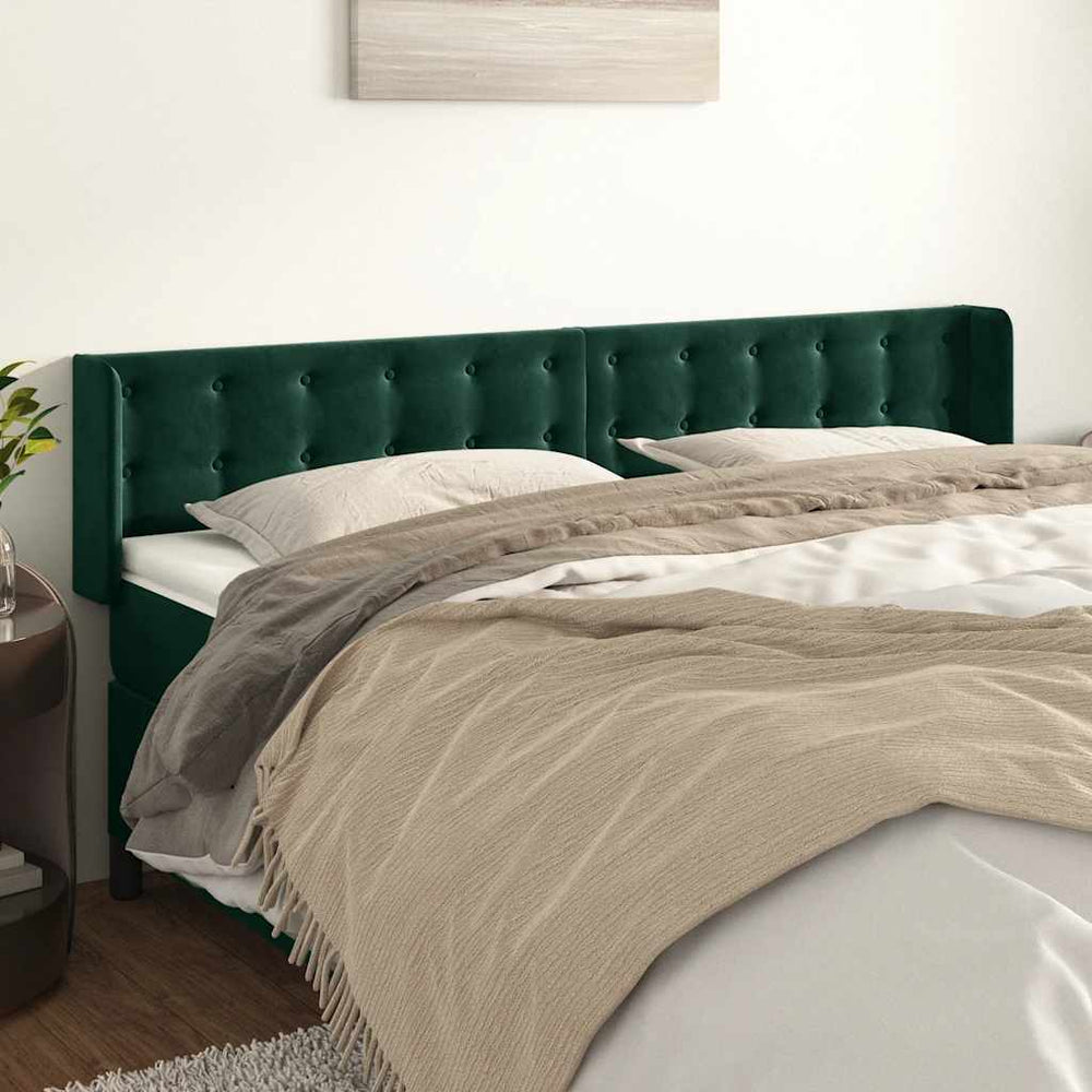vidaXL Tête de lit à oreilles Velours vert foncé 183x16x78/88 cm