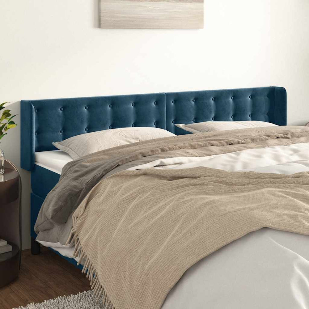 vidaXL Tête de lit à oreilles Bleu foncé 183x16x78/88 cm Velours