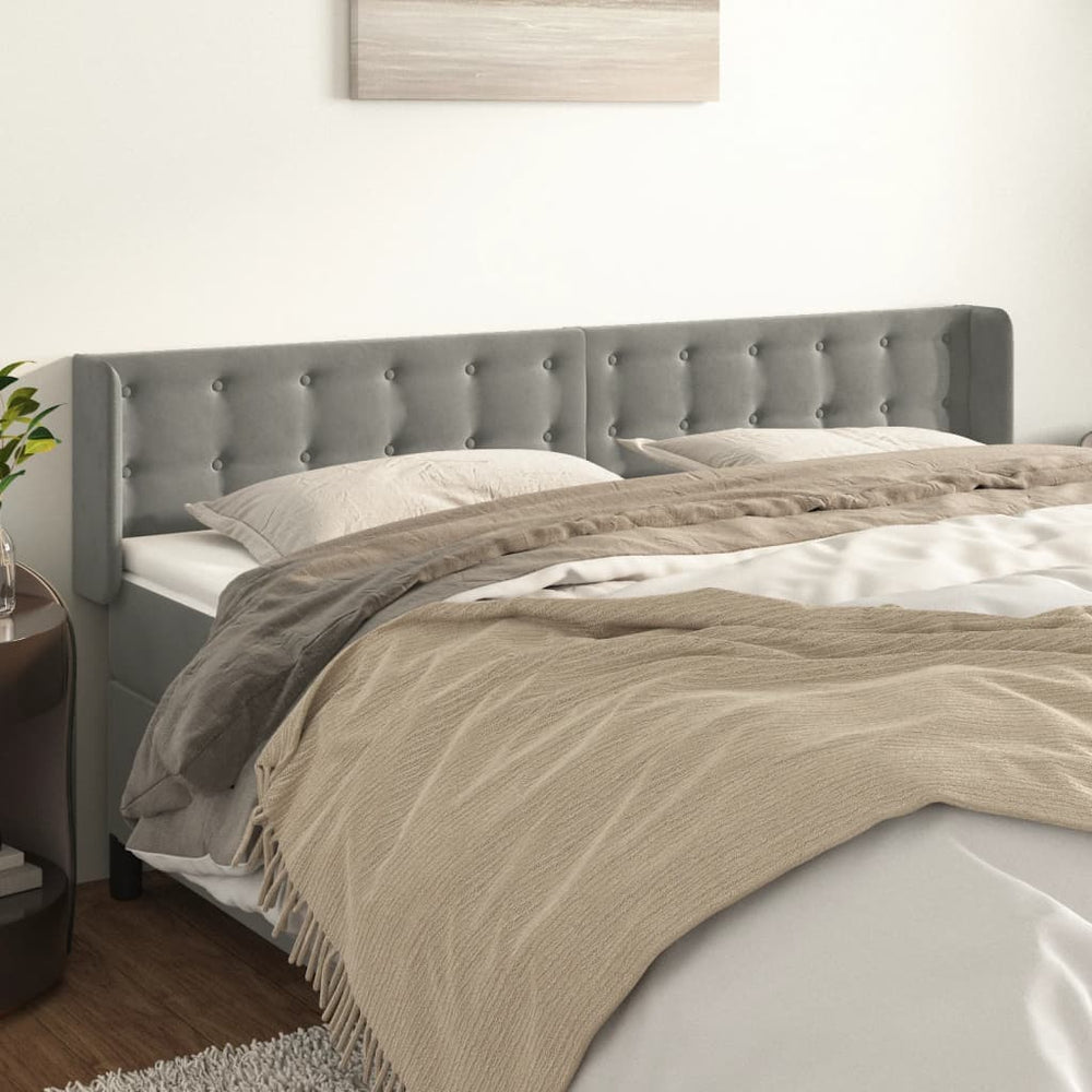 vidaXL Tête de lit à oreilles Gris clair 203x16x78/88 cm Velours