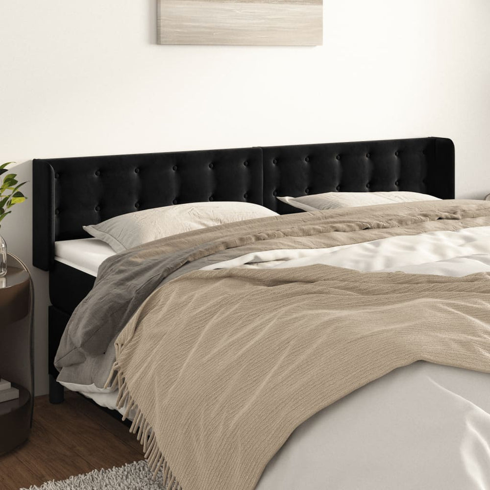 vidaXL Tête de lit à oreilles Noir 203x16x78/88 cm Velours