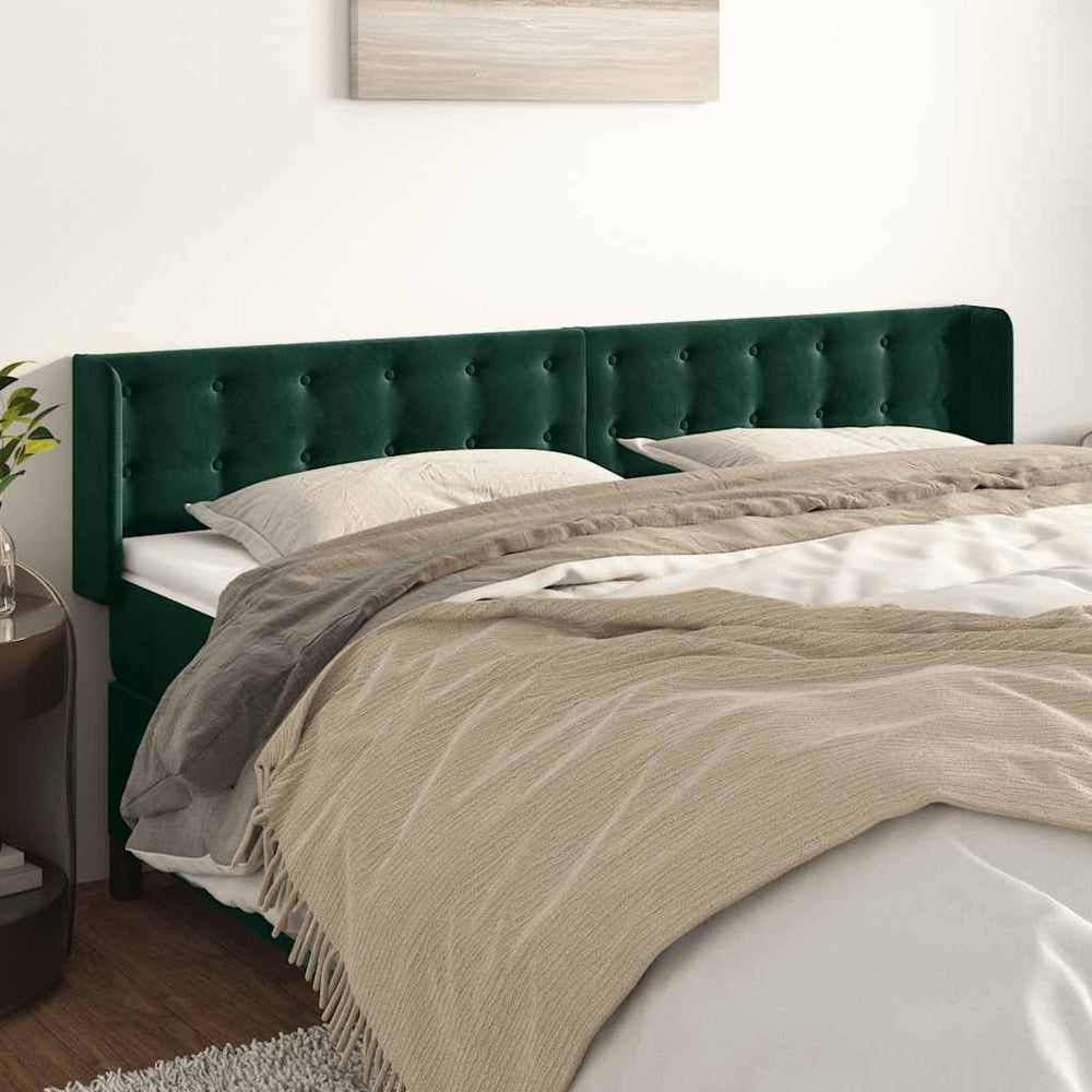 vidaXL Tête de lit à oreilles vert foncé 203x16x78/88 cm Velours