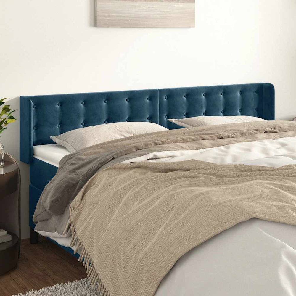 vidaXL Tête de lit à oreilles bleu foncé 203x16x78/88 cm Velours