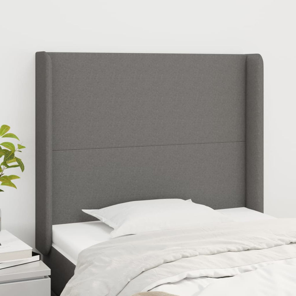 vidaXL Tête de lit à oreilles Gris foncé 83x16x118/128 cm Tissu