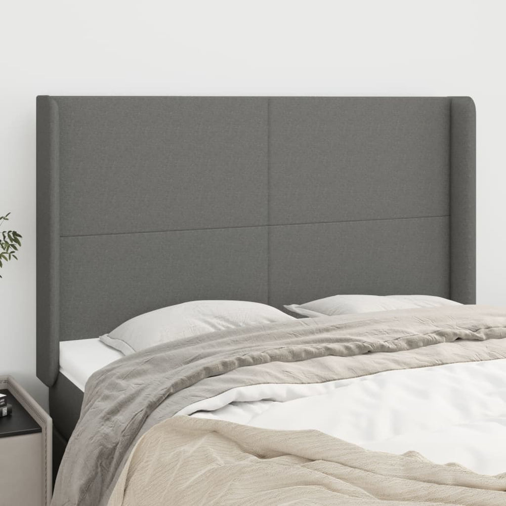 vidaXL Tête de lit à oreilles Gris foncé 147x16x118/128 cm Tissu