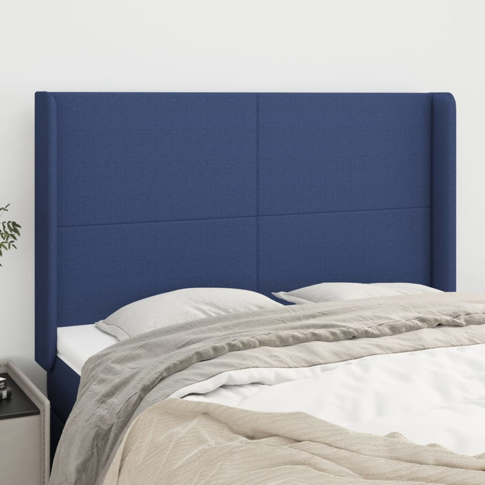 vidaXL Tête de lit à oreilles bleue 147x16x118/128 cm Tissu