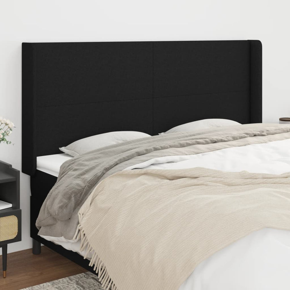 vidaXL Tête de lit à oreilles Noir 183x16x118/128 cm Tissu
