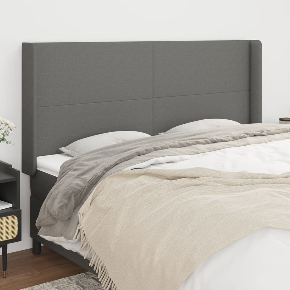 vidaXL Tête de lit à oreilles Gris foncé 203x16x118/128 cm Tissu