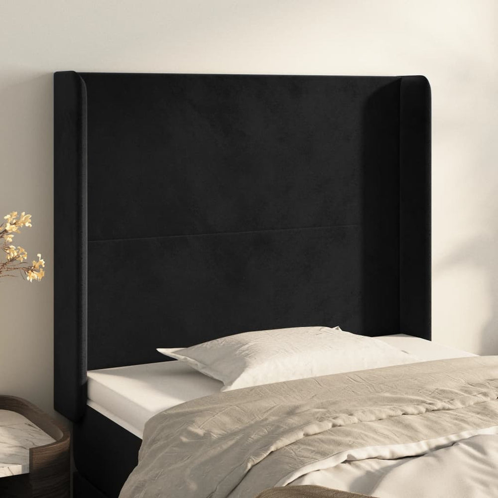 vidaXL Tête de lit à oreilles Noir 83x16x118/128 cm Velours