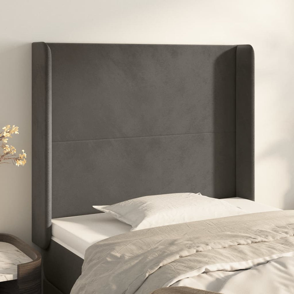 vidaXL Tête de lit à oreilles Gris foncé 93x16x118/128 cm Velours
