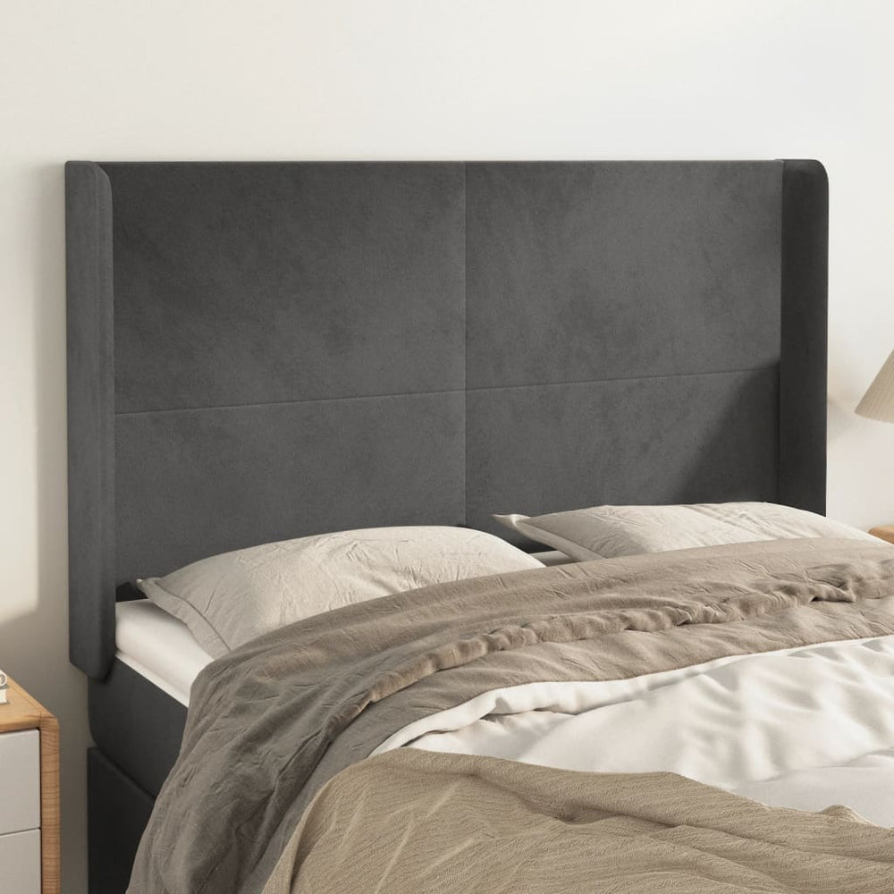 vidaXL Tête de lit à oreilles Gris foncé 147x16x118/128 cm Velours