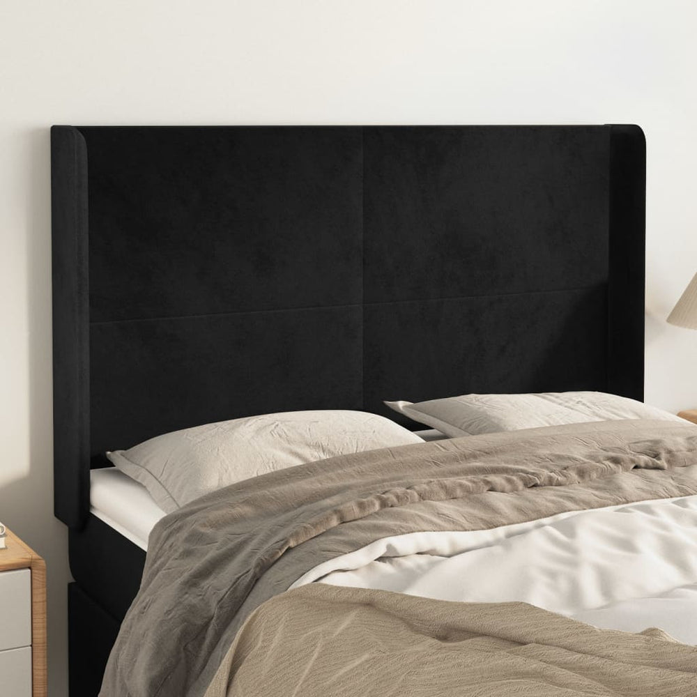 vidaXL Tête de lit à oreilles noire 147x16x118/128 cm Velours