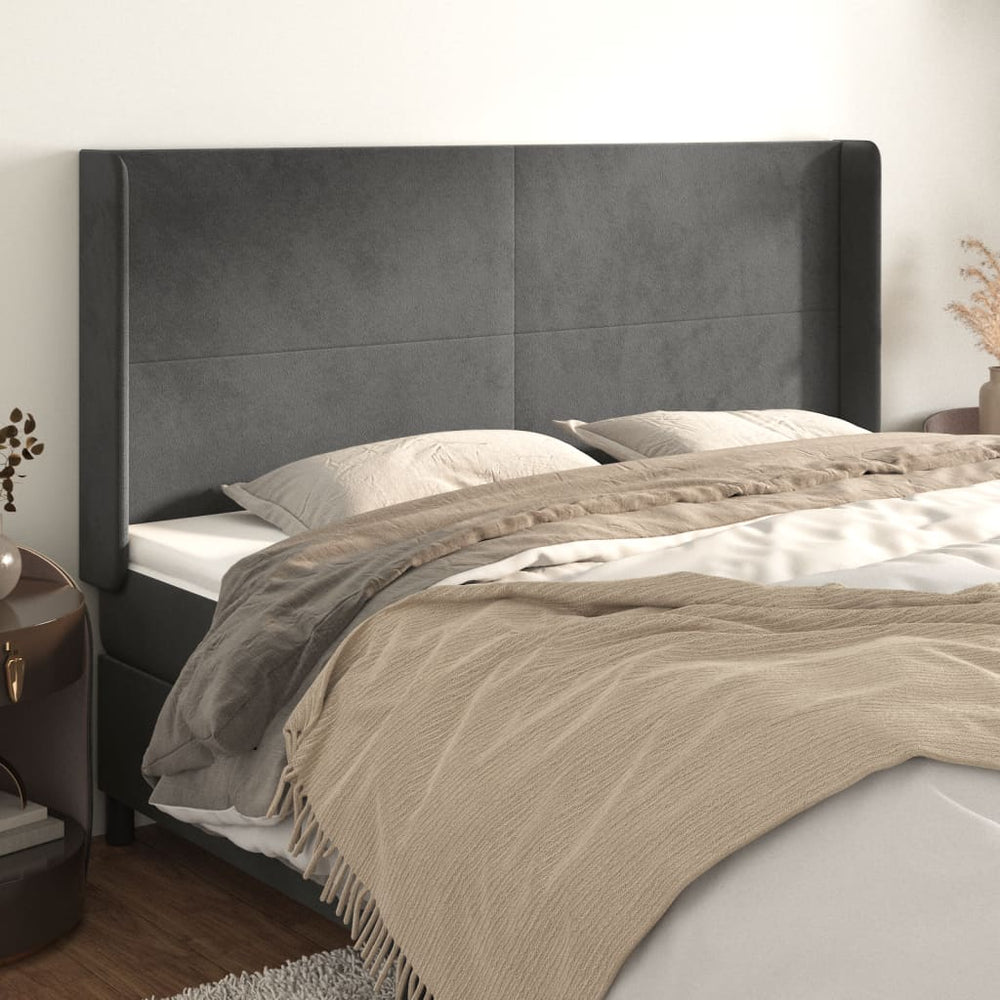 vidaXL Tête de lit à oreilles Gris foncé 163x16x118/128 cm Velours