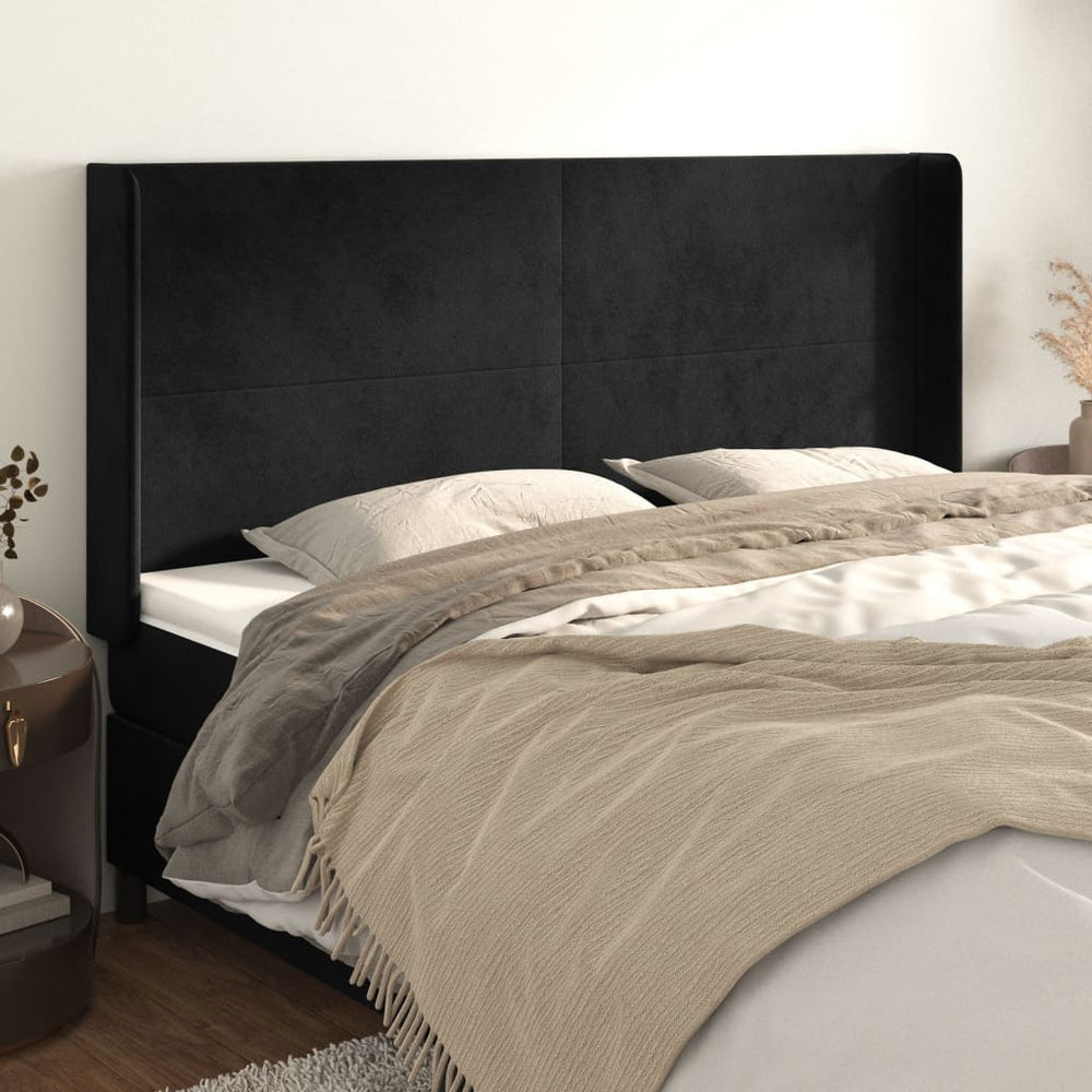 vidaXL Tête de lit à oreilles Noir 163x16x118/128 cm Velours