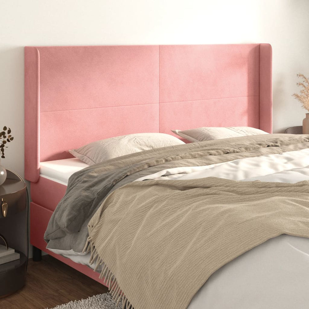 vidaXL Tête de lit à oreilles Rose 163x16x118/128 cm Velours