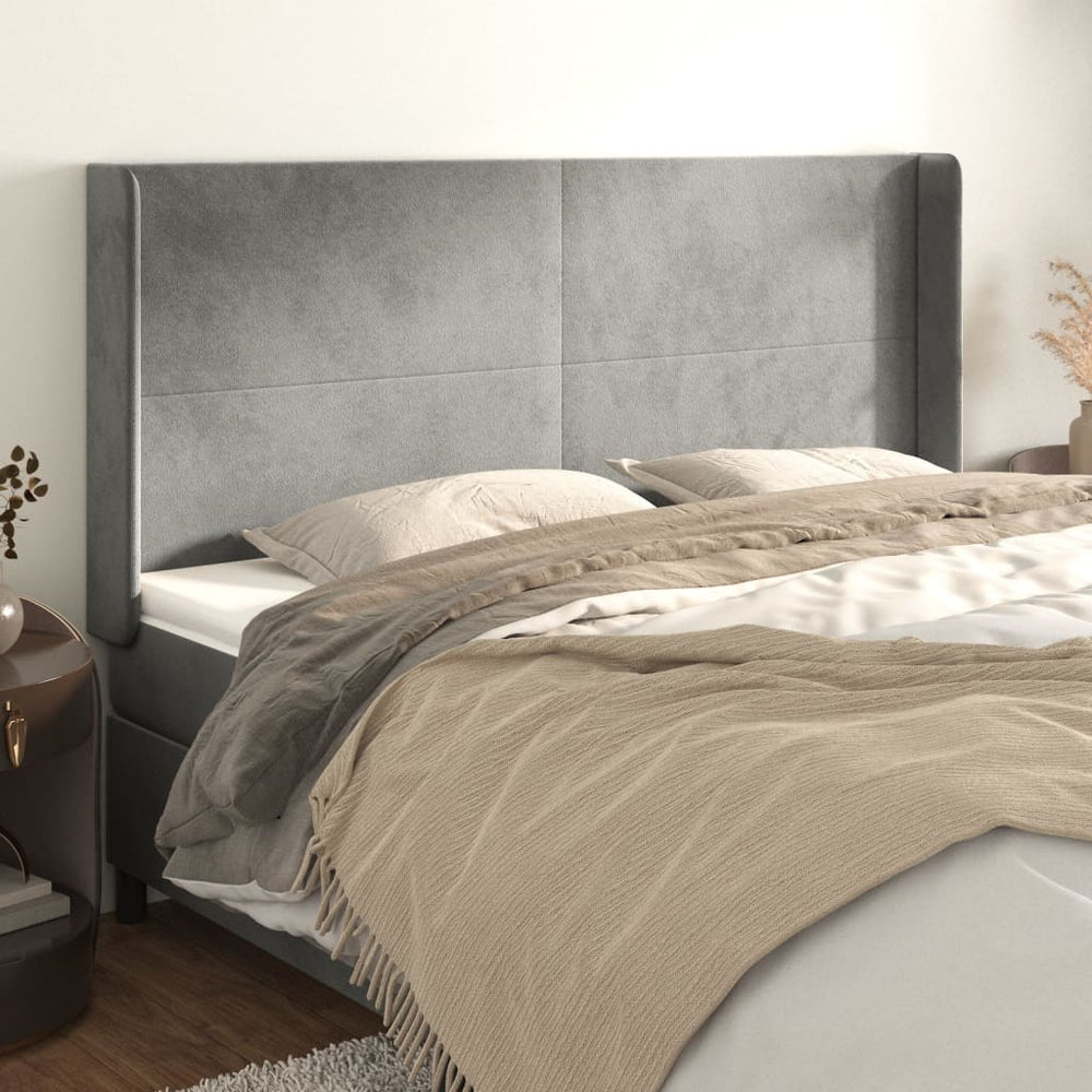 vidaXL Tête de lit à oreilles gris clair 203x16x118/128 cm velours