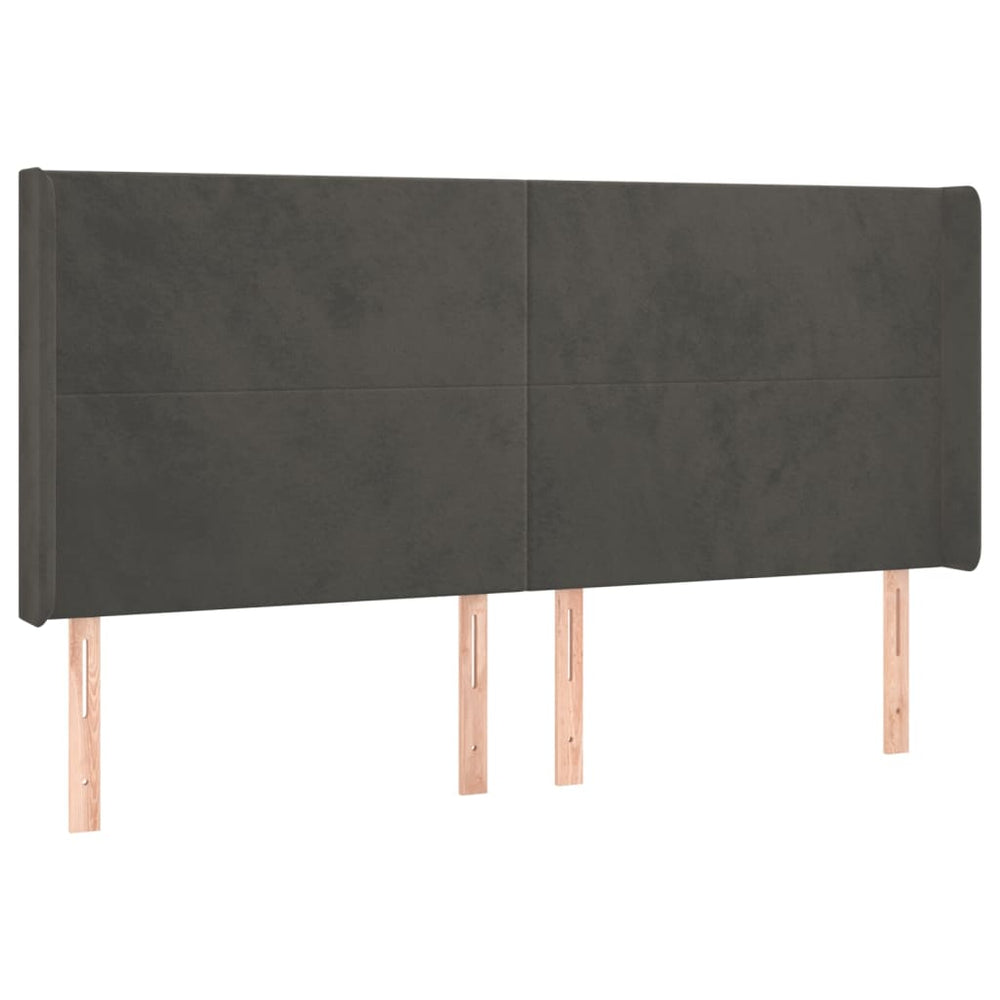 vidaXL Tête de lit avec oreilles Gris foncé 203x16x118/128 cm Velours