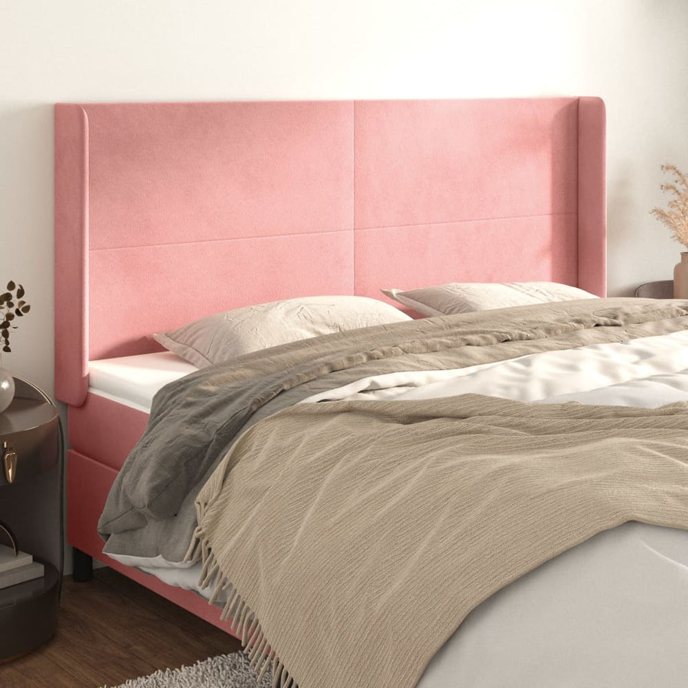 vidaXL Tête de lit avec oreilles rose 203x16x118/128 cm velours