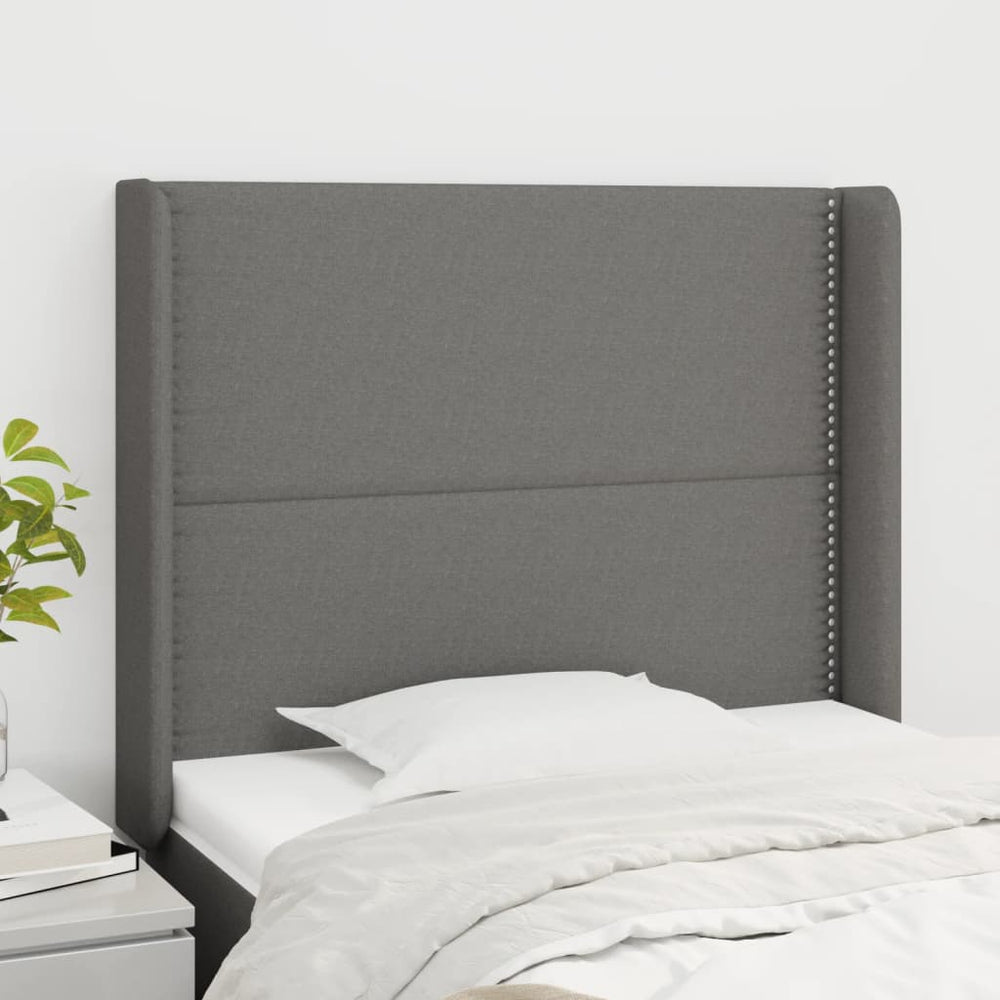 vidaXL Tête de lit à oreilles Gris foncé 83x16x118/128 cm Tissu