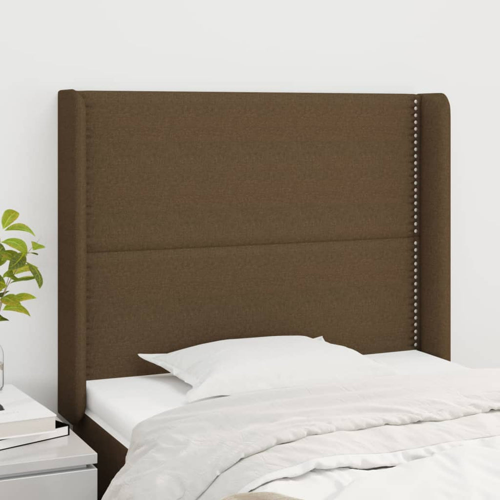 vidaXL Tête de lit à oreilles Marron foncé 93x16x118/128 cm Tissu
