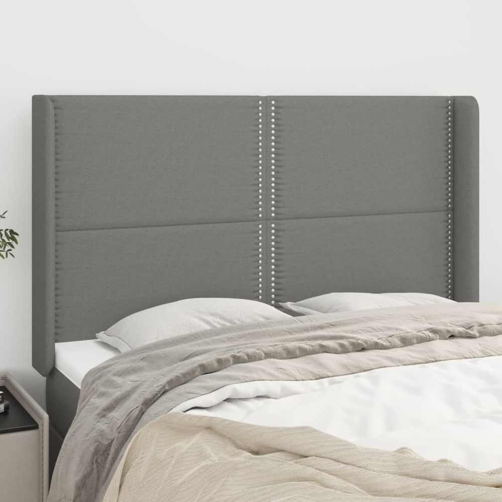 vidaXL Tête de lit à oreilles Gris foncé 147x16x118/128 cm Tissu