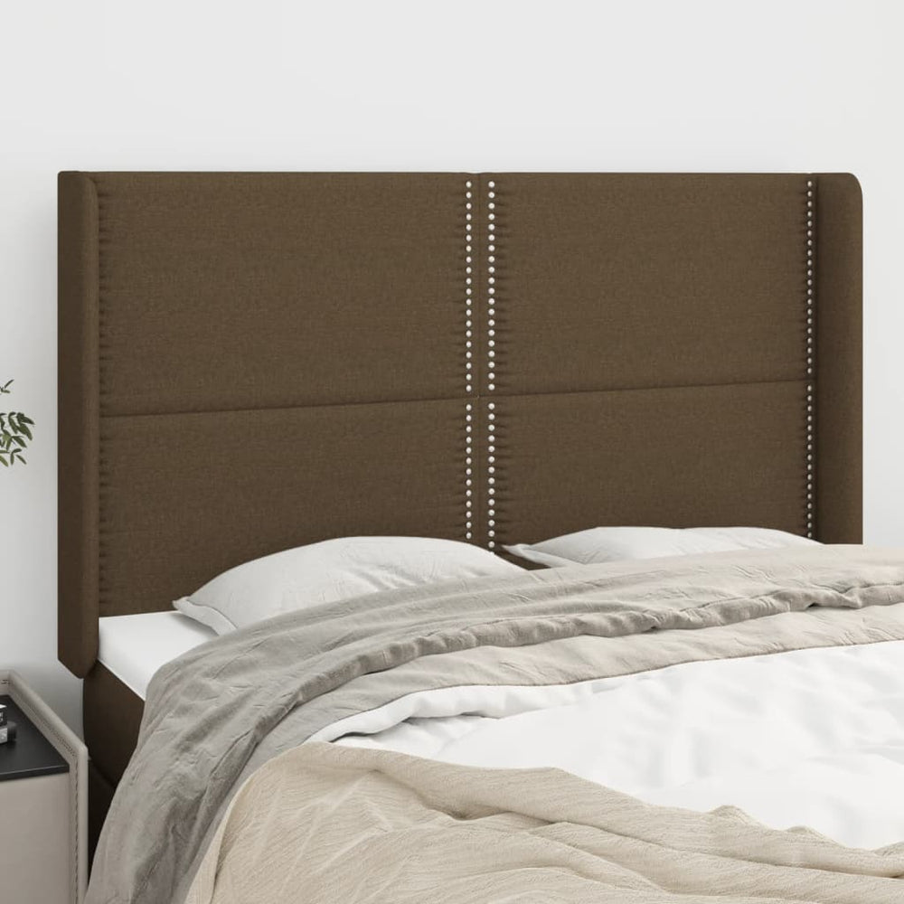 vidaXL Tête de lit à oreilles Marron foncé 147x16x118/128 cm Tissu