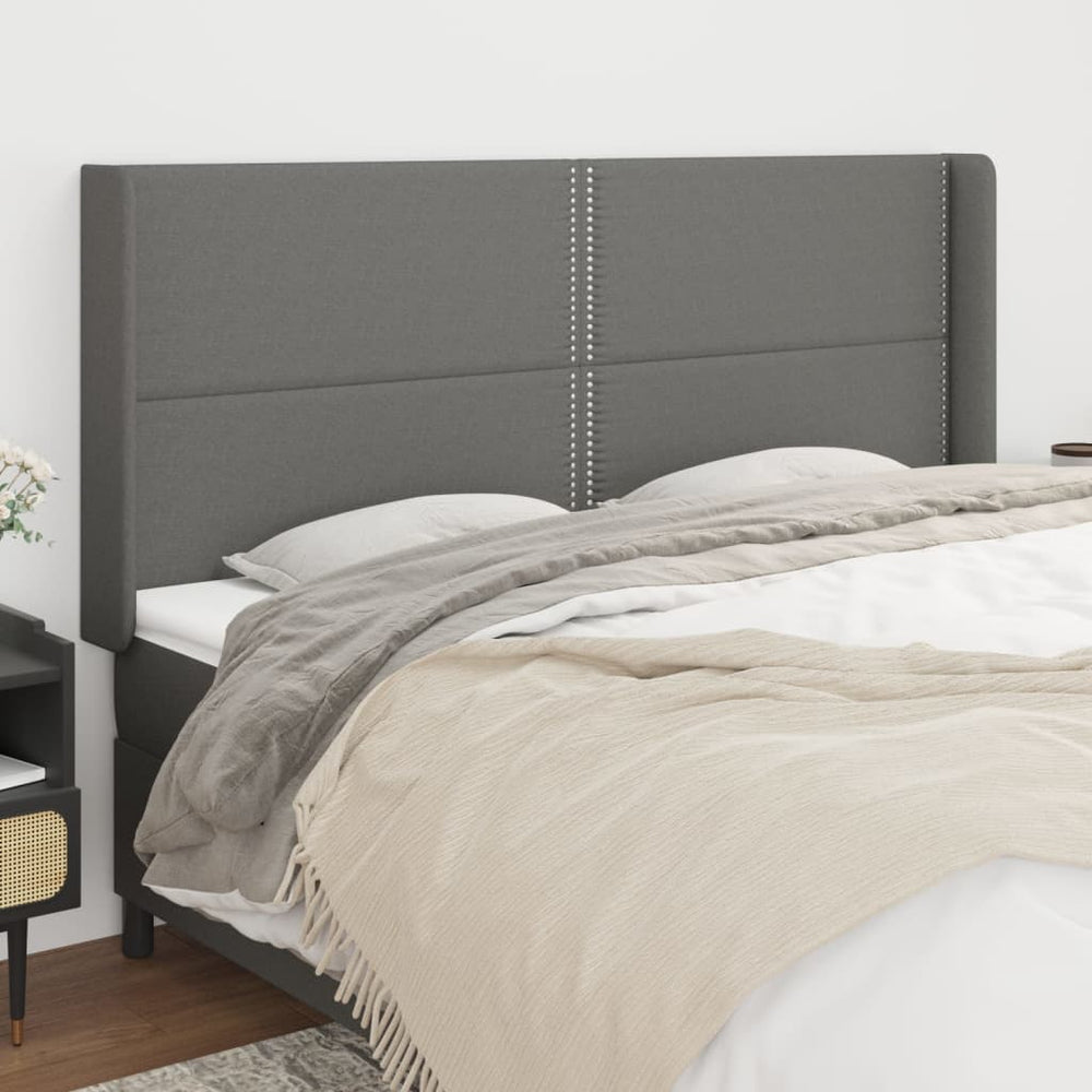 vidaXL Tête de lit avec oreilles Gris foncé 163x16x118/128 cm Tissu