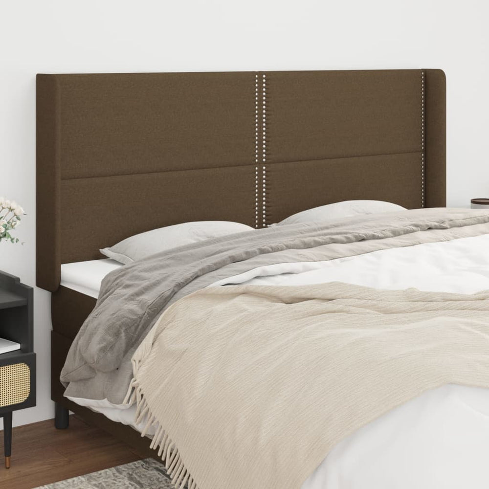 vidaXL Tête de lit à oreilles Marron foncé 203x16x118/128 cm Tissu