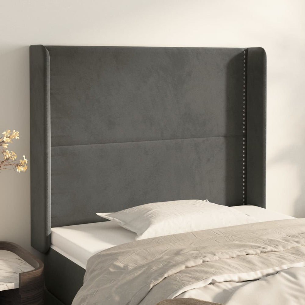 vidaXL Tête de lit à oreilles Gris foncé 83x16x118/128 cm Velours