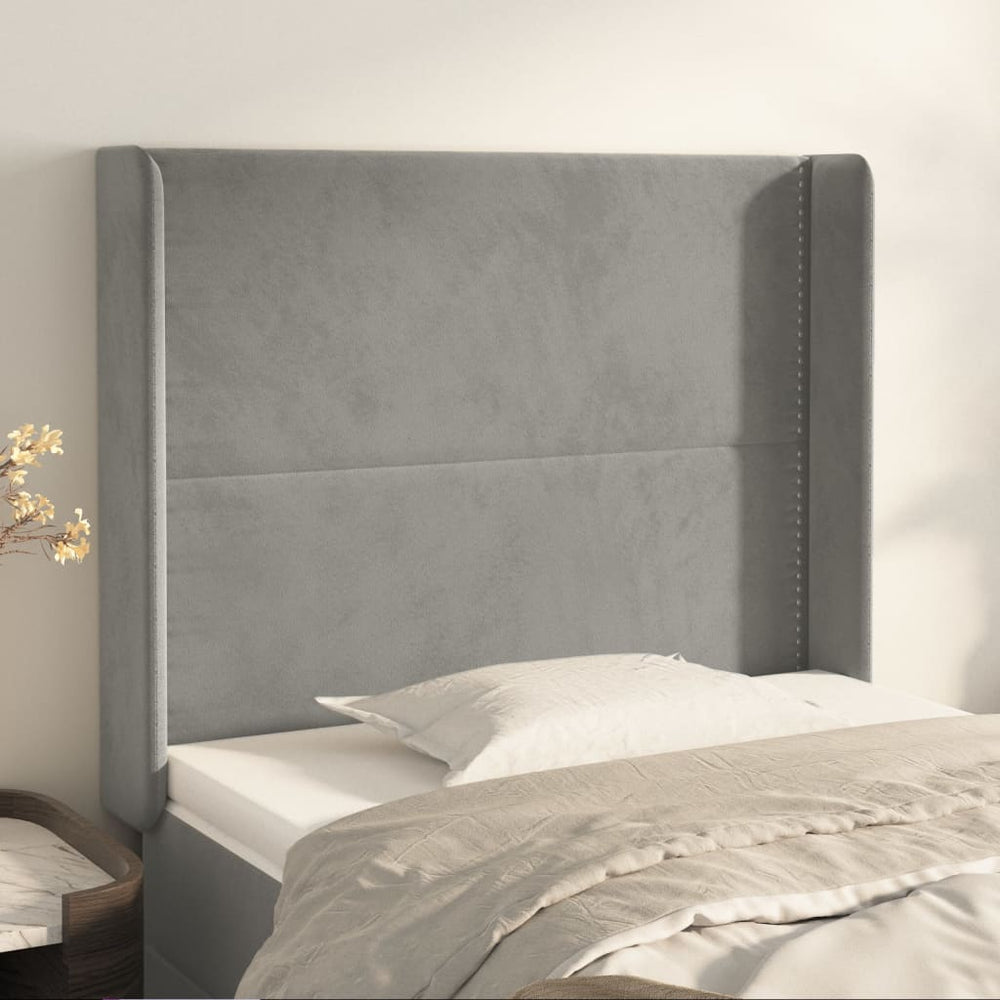 vidaXL Tête de lit à oreilles Gris clair 103x16x118/128 cm Velours