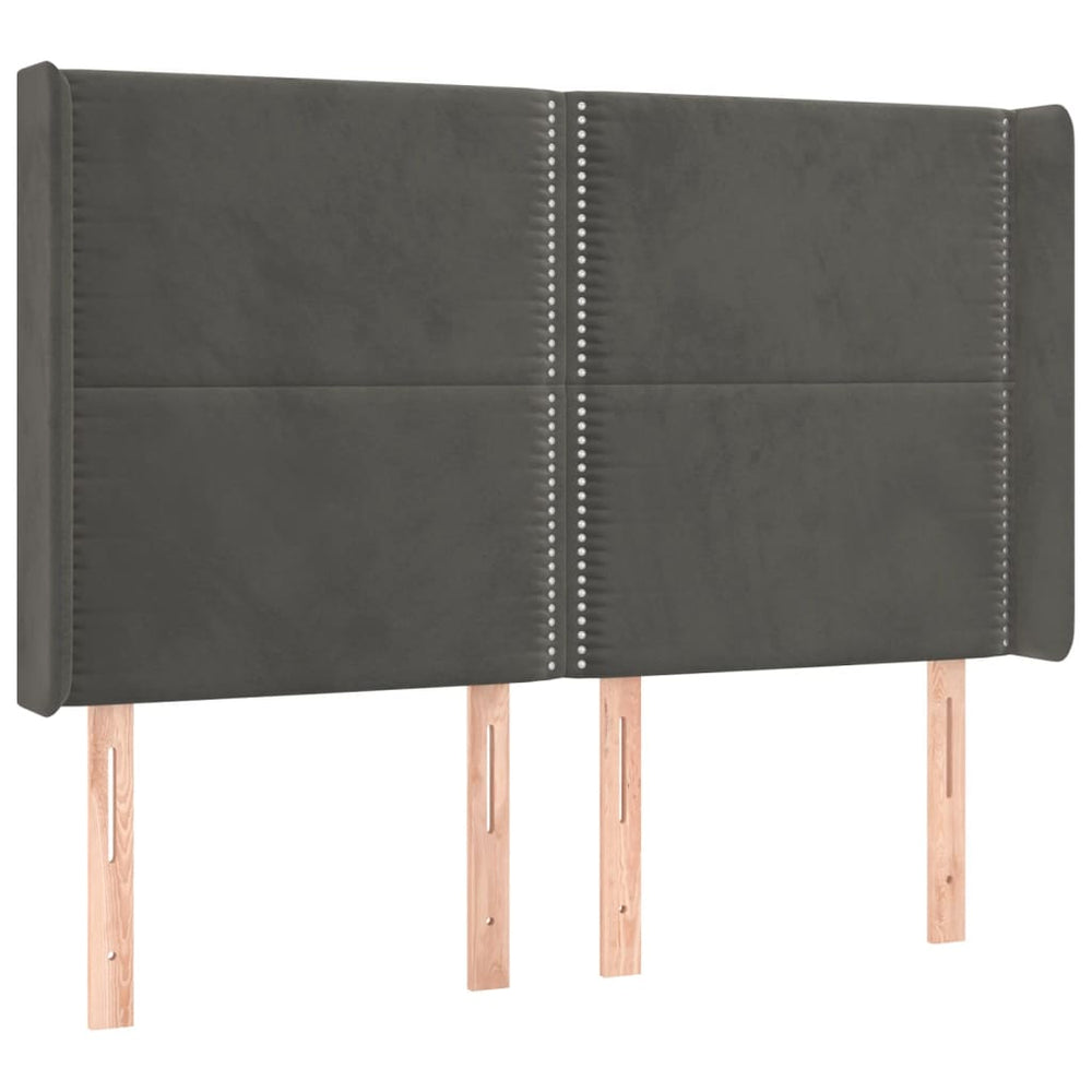 vidaXL Tête de lit à oreilles Gris foncé 147x16x118/128 cm Velours