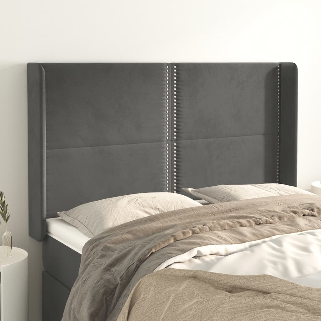 vidaXL Tête de lit à oreilles Gris foncé 147x16x118/128 cm Velours