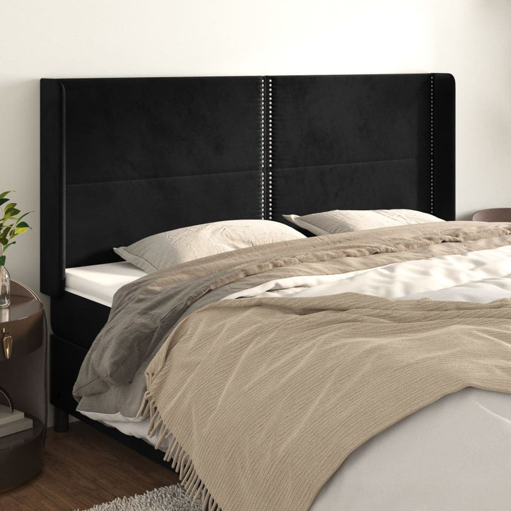 vidaXL Tête de lit à oreilles Noir 163x16x118/128 cm Velours