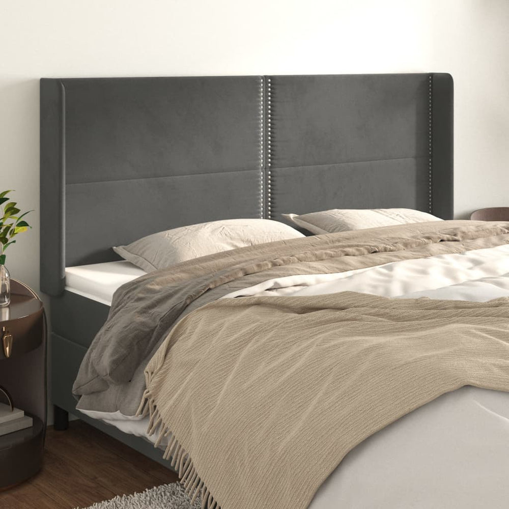 vidaXL Tête de lit à oreilles Gris foncé 183x16x118/128 cm Velours