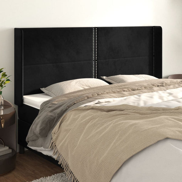 vidaXL Tête de lit à oreilles Noir 183x16x118/128 cm Velours