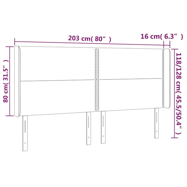 Kopfteil mit Ohren Hellgrau 203x16x118/128 cm Samt
