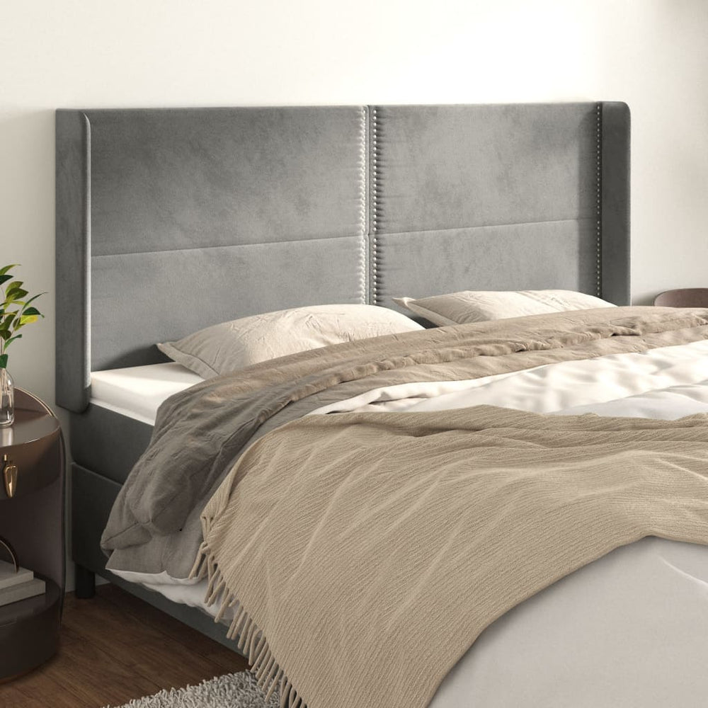 vidaXL Tête de lit à oreilles gris clair 203x16x118/128 cm velours