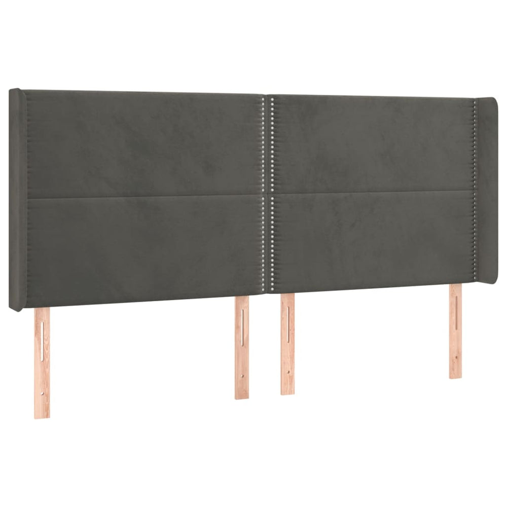 vidaXL Tête de lit avec oreilles Gris foncé 203x16x118/128 cm Velours