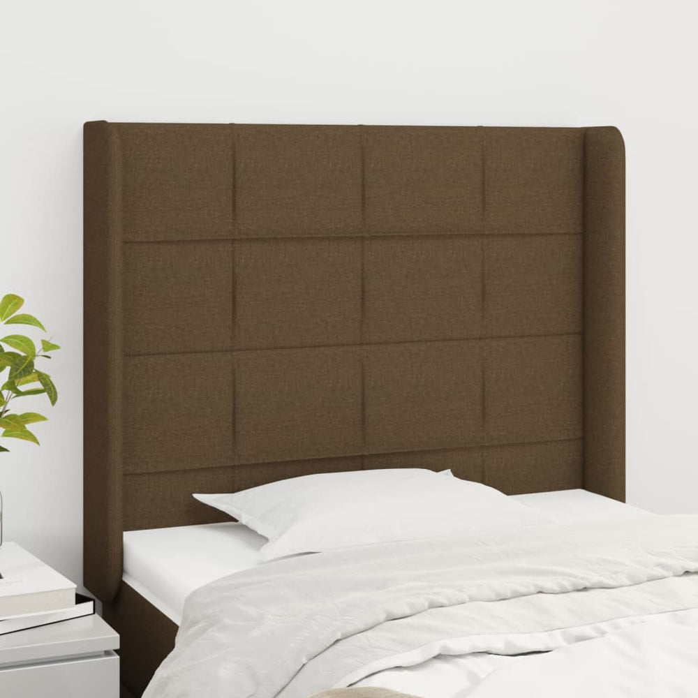 vidaXL Tête de lit à oreilles Marron foncé 93x16x118/128 cm Tissu