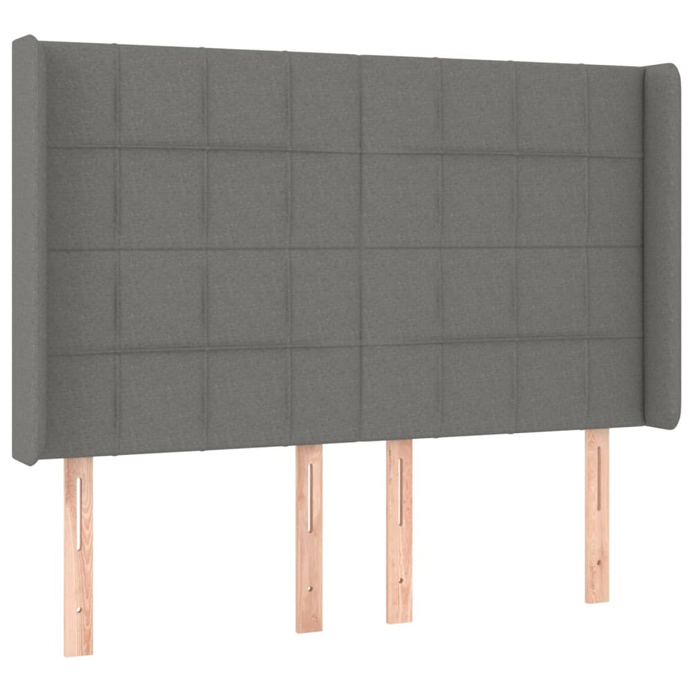 vidaXL Tête de lit à oreilles Gris foncé 147x16x118/128 cm Tissu
