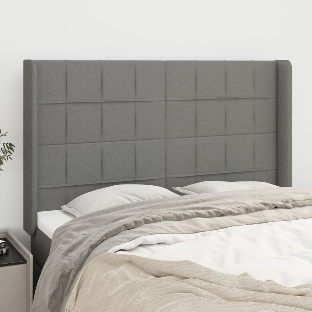 vidaXL Tête de lit à oreilles Gris foncé 147x16x118/128 cm Tissu