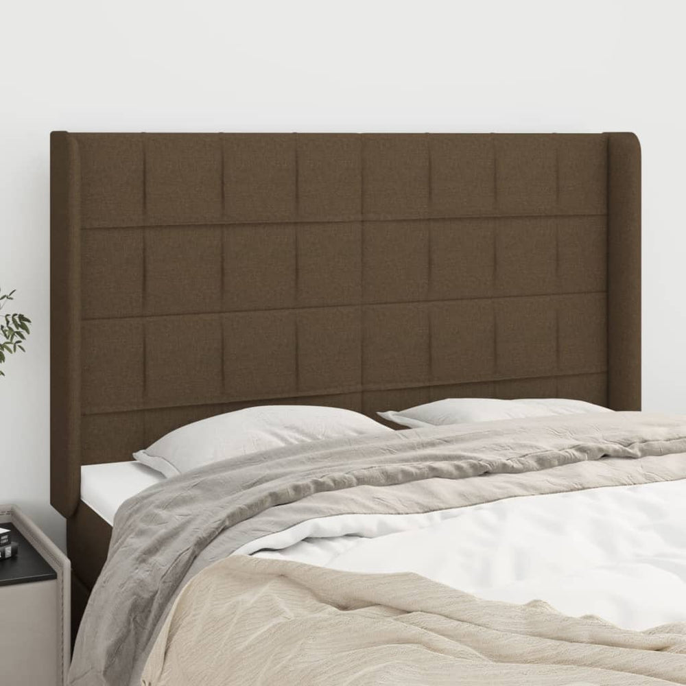 vidaXL Tête de lit à oreilles Marron foncé 147x16x118/128 cm Tissu