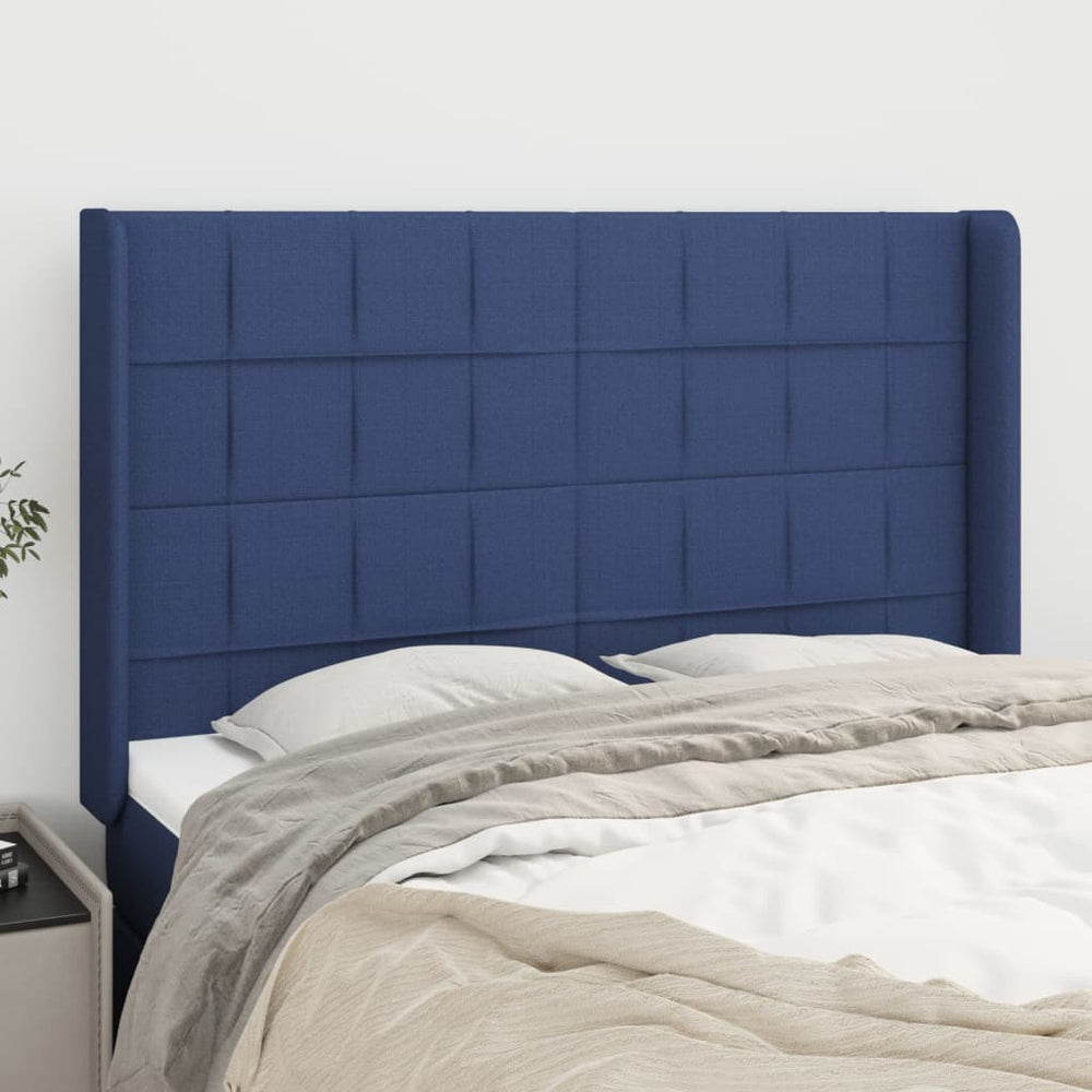 vidaXL Tête de lit à oreilles bleue 147x16x118/128 cm Tissu