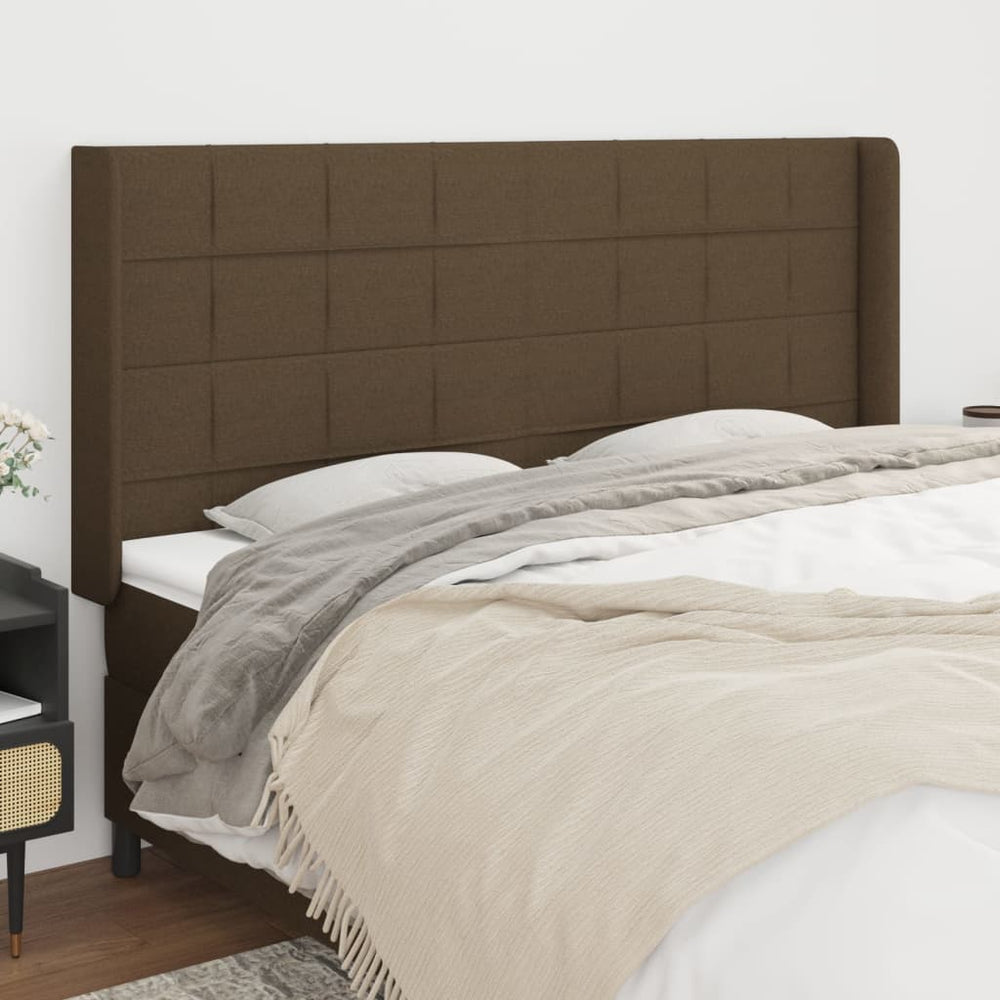 vidaXL Tête de lit à oreilles Marron foncé 163x16x118/128 cm Tissu